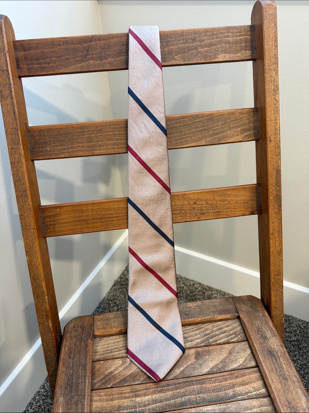 Vintage Oakton Ltd 100% Silk Necktie USA Burgundy Navy Stripe Taupe Classic Men’